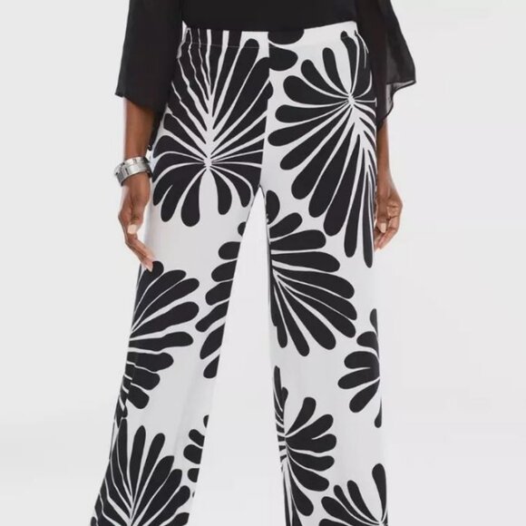 CHICO'S BLACK & WHITE PALM PALAZZO PANTS_3R (XL)_$89.50 - Picture 2 of 5